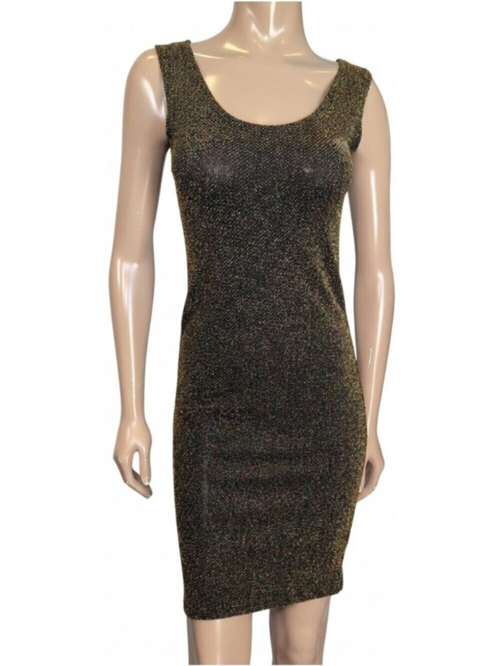 AnM Gold Glitter Knit Bodycon Mini Dress Black Metallic Sparkly Sleeveless